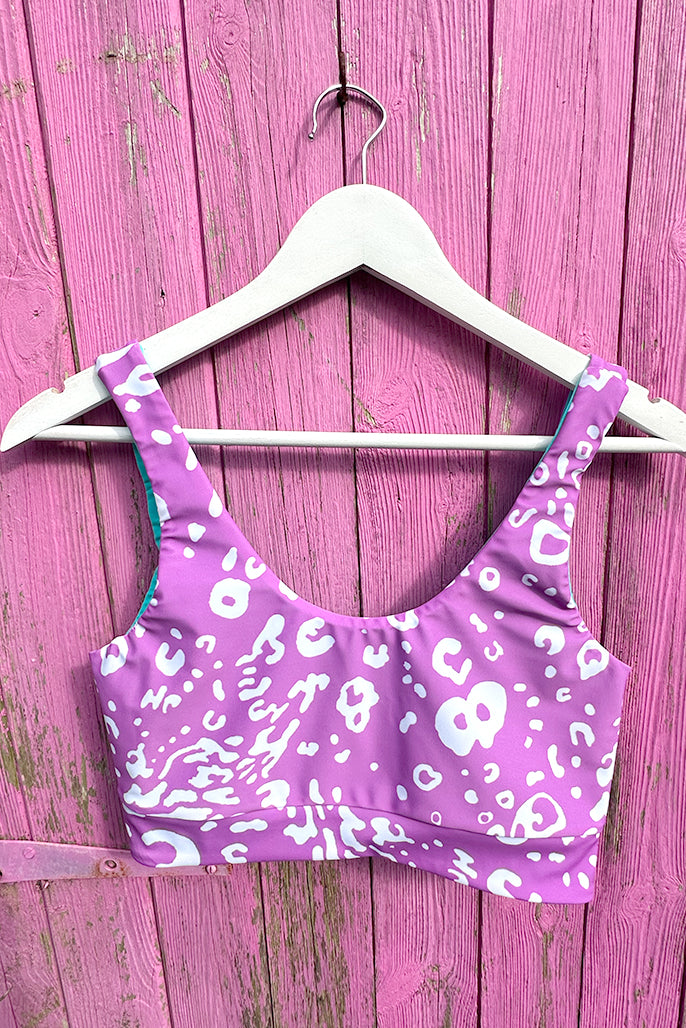 Limited Edition Coogee Reversible Bikini Crop Top in purple Eagle Ray print - Large