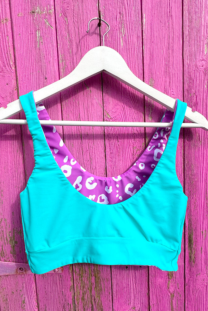 Limited Edition Coogee Reversible Bikini Crop Top in purple Eagle Ray print - Large