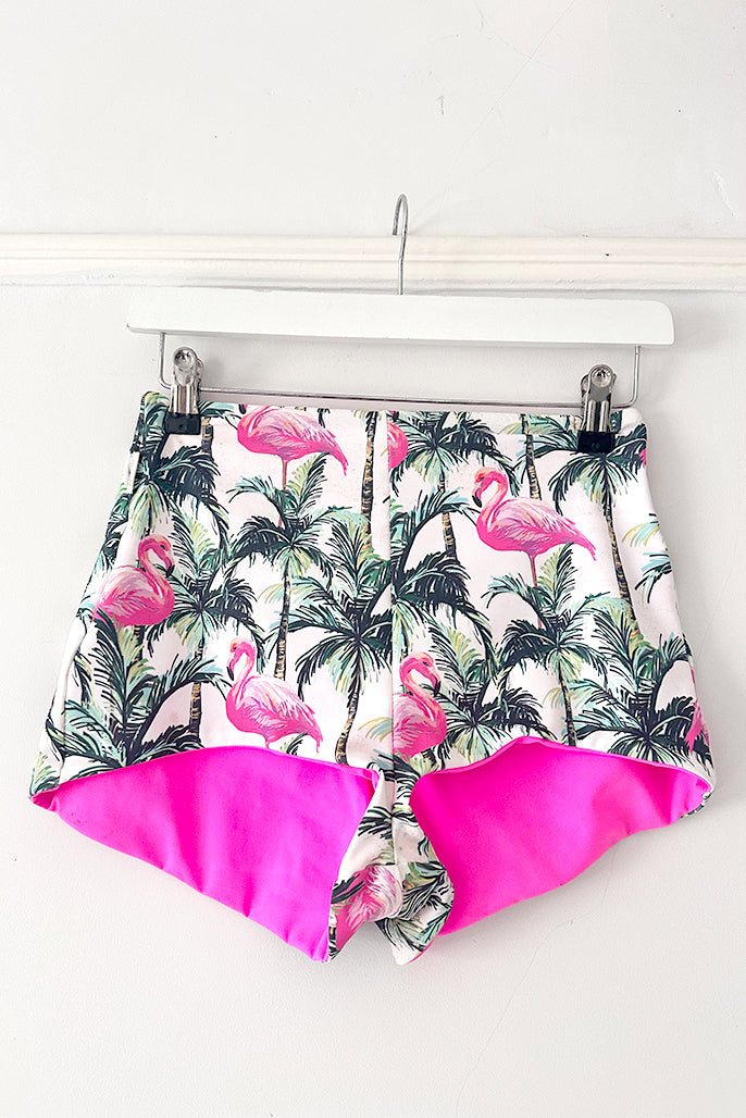 LET'S FLAMINGO! Reversible High Waist Pink Surf Shorts
