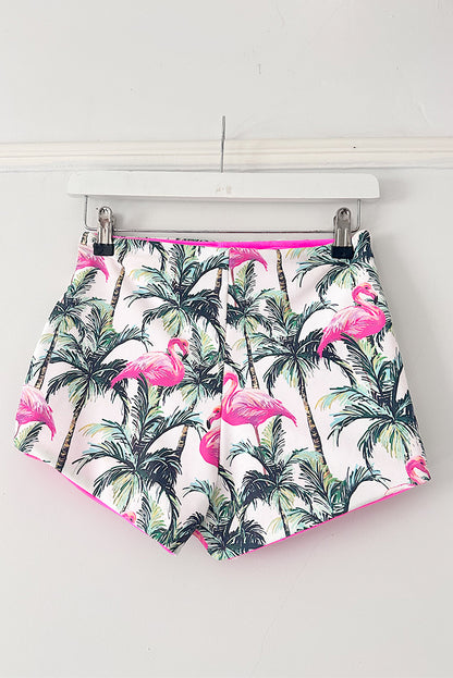 LET'S FLAMINGO! Reversible High Waist Pink Surf Shorts