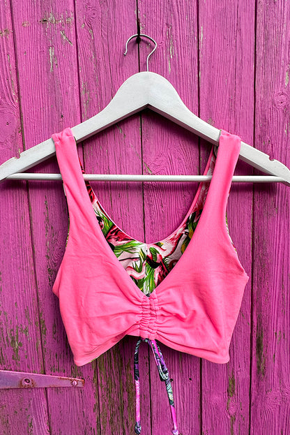 NOSARA ruched cropped top in Tropical Flamingo & Pink - UK 8