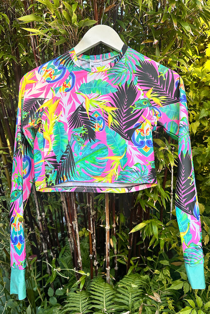 Womens Long Sleeved cropped rashguard in Pura Vida - S/M